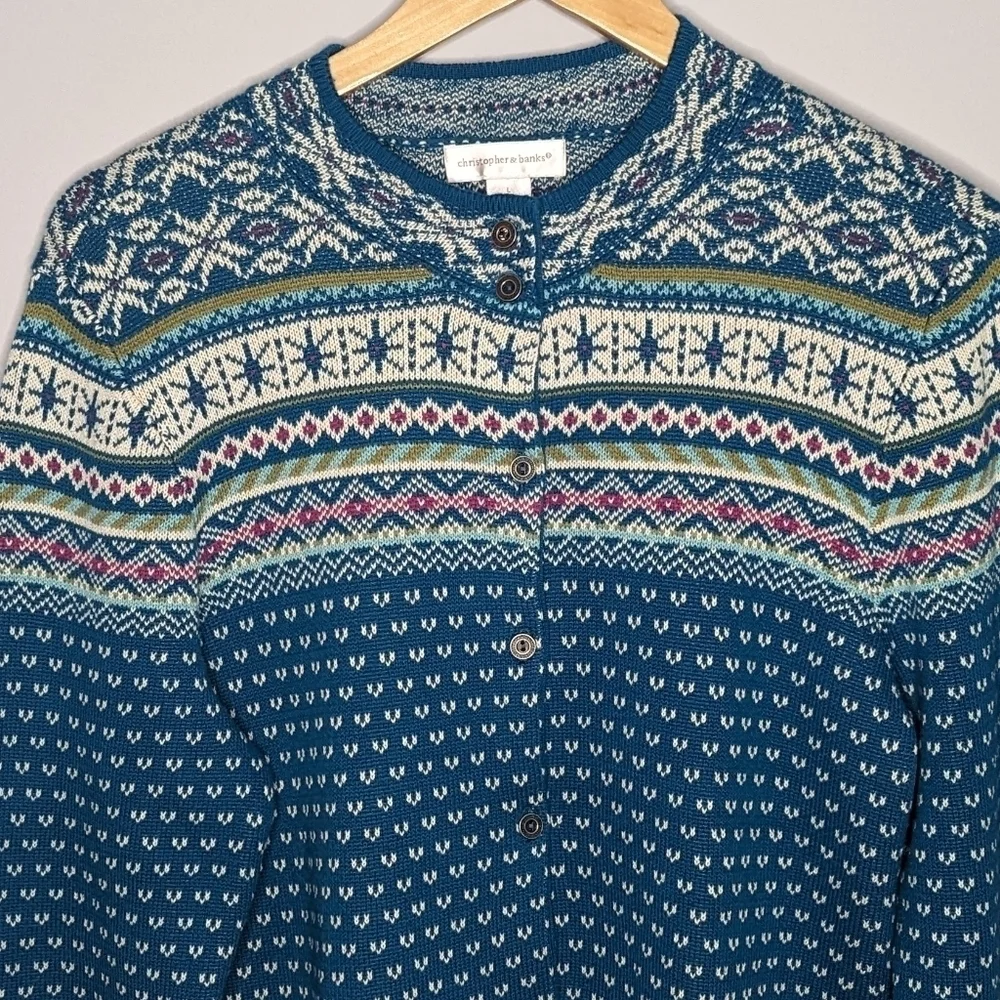 Christopher & Banks Fair Isle Cardigan Sweater Size Large